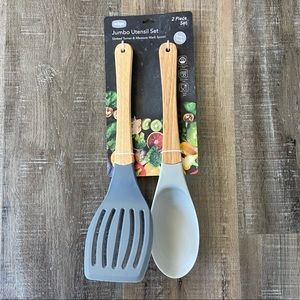 Bamboo Slotted Turner and Measured Mark Spoon Set